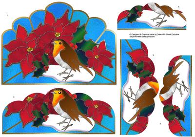 Christmas Robin Stained Glass Window - Scallop Pyramid