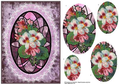 Vintage Pansy Stained Glass Oval Pyramid Topper