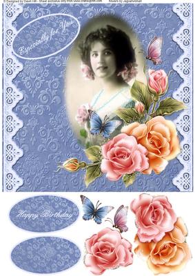 Vintage Lady & Moonbeam Roses & Butterflies - 8 x 8"