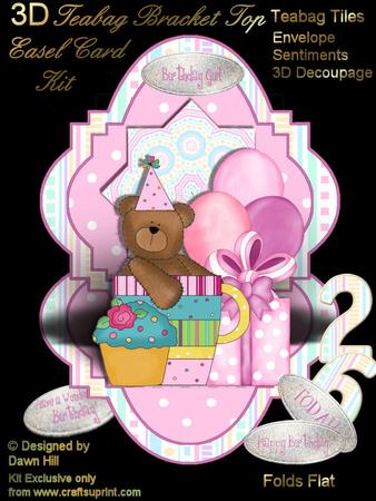 Birthday Bear - 3D Teabag Bracket Easel Card Kit