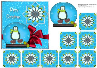 Christmas Penguin Snowglobe - Card Front + Teabag Tiles