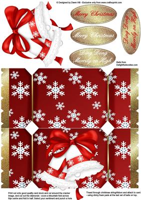 Christmas Cracker Shaped Card - Christmas Bells