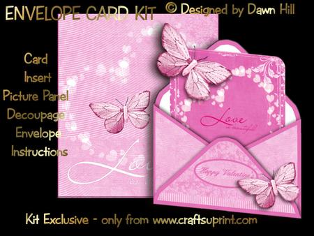 Envelope Card - Card Kit - Butterflies and Love Hearts