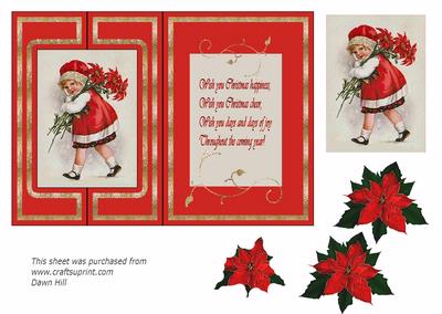Little Girl with Pointsettias Fold Back Card + Decoupage