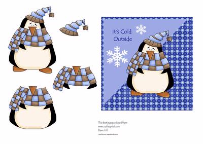 It's Cold Outside - Penguin Card Front Decoupage
