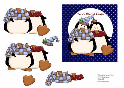 Special Couple - Penguin Card Front + Decoupage