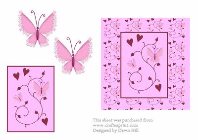 Hearts Swirls Butterfly Card Front