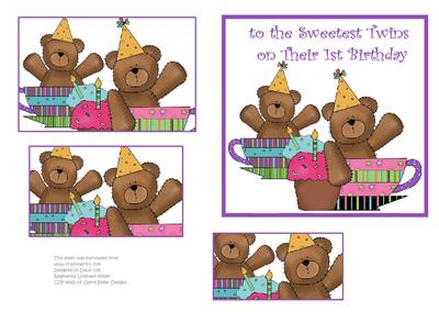 Twin Teddies - Unidentical - 1st Birthday