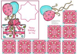 Birthday Balloons & Present - Cardfront + Teabag