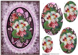 Vintage Pansy Stained Glass Oval Pyramid Topper