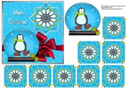Christmas Penguin Snowglobe - Card Front + Teabag Tiles