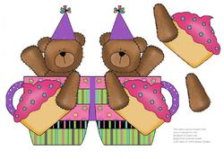 Birthday Bear and Cupcake - Shaped Card