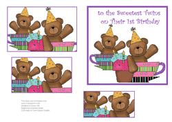 Twin Teddies - Unidentical - 1st Birthday