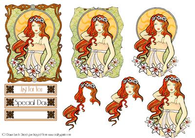Modern Art Nouveau Lady Decoupage Sheet