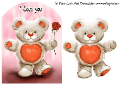 Valentines Bear A5 Card Shaped Topper and Decoupage Sheet