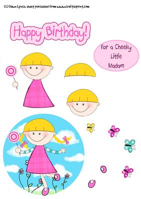 Little Girl Birthday Decoupage Sheet