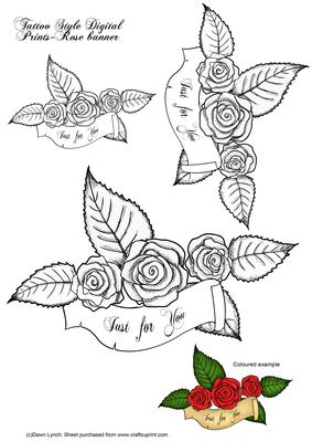 Tatoo Style Rose Banner-digital Stamp