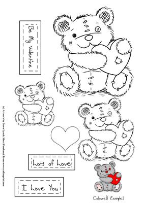 Freddy Teddy Valentine Digital Stamp Sheet