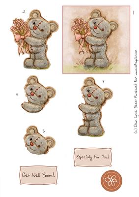 Freddy the Teddy-especially for You-flowers Decoupage Sheet