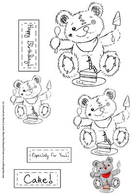 Freddy the Teddy Birthday Cake Digital Stamp Sheet