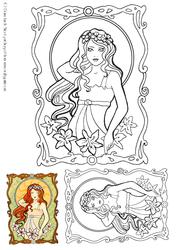 Modern Art Nouveau Lady Digital Stamp
