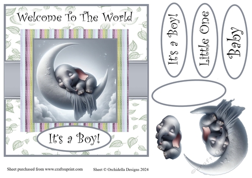 Welcome Baby Boy Elephant Moon
