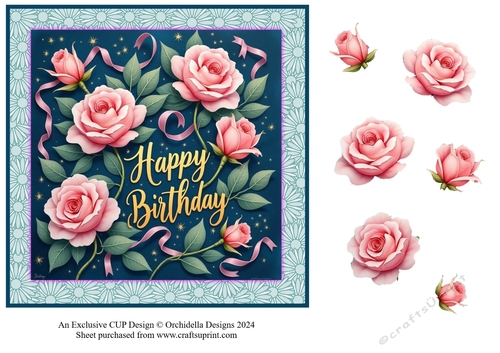 Blue Rose Ribbon Birthday