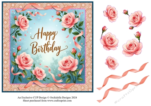Pink Rose Ribbon Birthday
