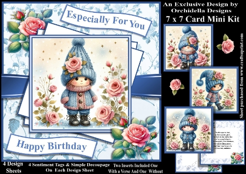 Cute Gnomes in Blue and Pink Roses