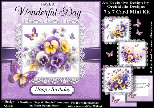 Purple Pansies and Butterflies