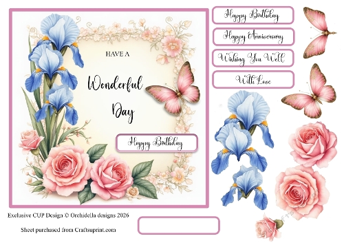 Sweet Blue Iris and Roses