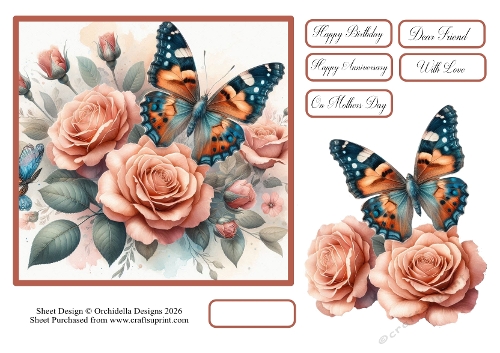 Beautiful Butterfly in Roses