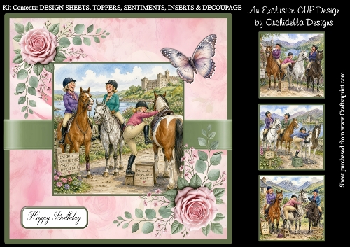Three Laughing Ladies Horse Riding