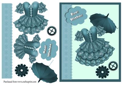 Best Wishes Turquoise Steampunk Card Front