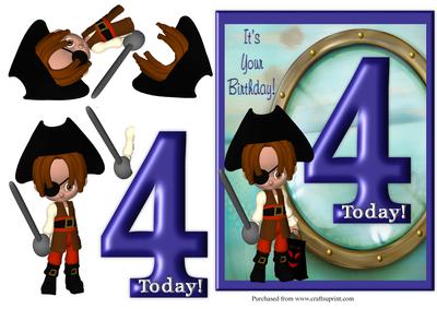 Boys Age 4 Pirate Card Front