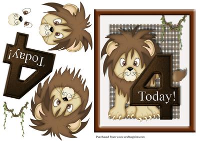Lion Age 4 Birthday Card Front