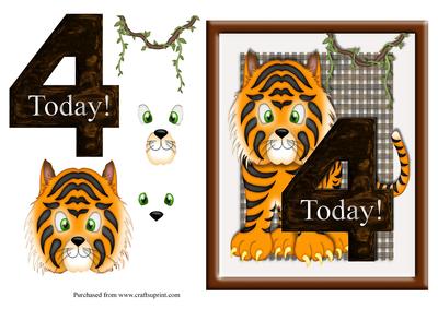 Tiger Age 4 Birthday Card Front