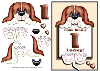 Cute Puppy in Peach Age 1 Card Front