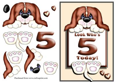 Cute Puppy in Peach Age 5 Card Front