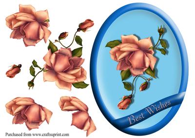 Blue Oval Rose Best Wishes Card Topper