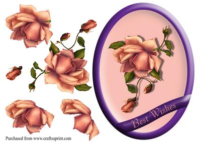 Pink Oval Rose Best Wishes Card Topper