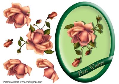 Sage Oval Rose Best Wishes Card Topper