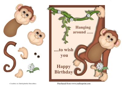 Monkey Over the Edge Birthday Card Front