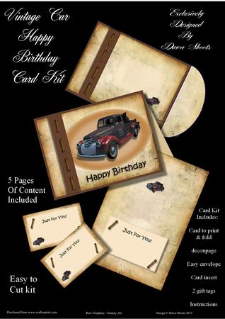 Vintage Car Birthday Card Kit