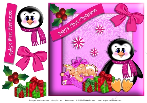 Penguin and Gingerbread Babies First Christmas pink