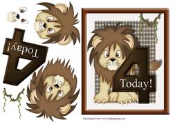 Lion Age 4 Birthday Card Front