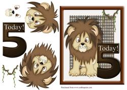 Lion Age 5 Birthday Card Front