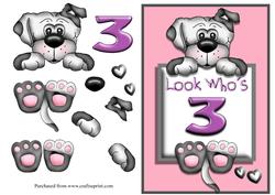 Cute Puppy in Pink Age 3 Card Front