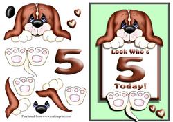 Cute Puppy in Spring Green Age 5 Card Front