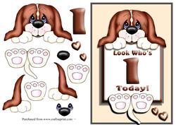 Cute Puppy in Peach Age 1 Card Front